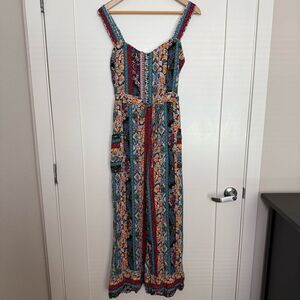 Anthropologie Calais Jumpsuit Romper Sz S Sleeveless Wide Leg Colorful Boho Fest